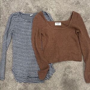 Like New Old Navy Brown Ribbed and Blue/Gray Striped Sweaters XS